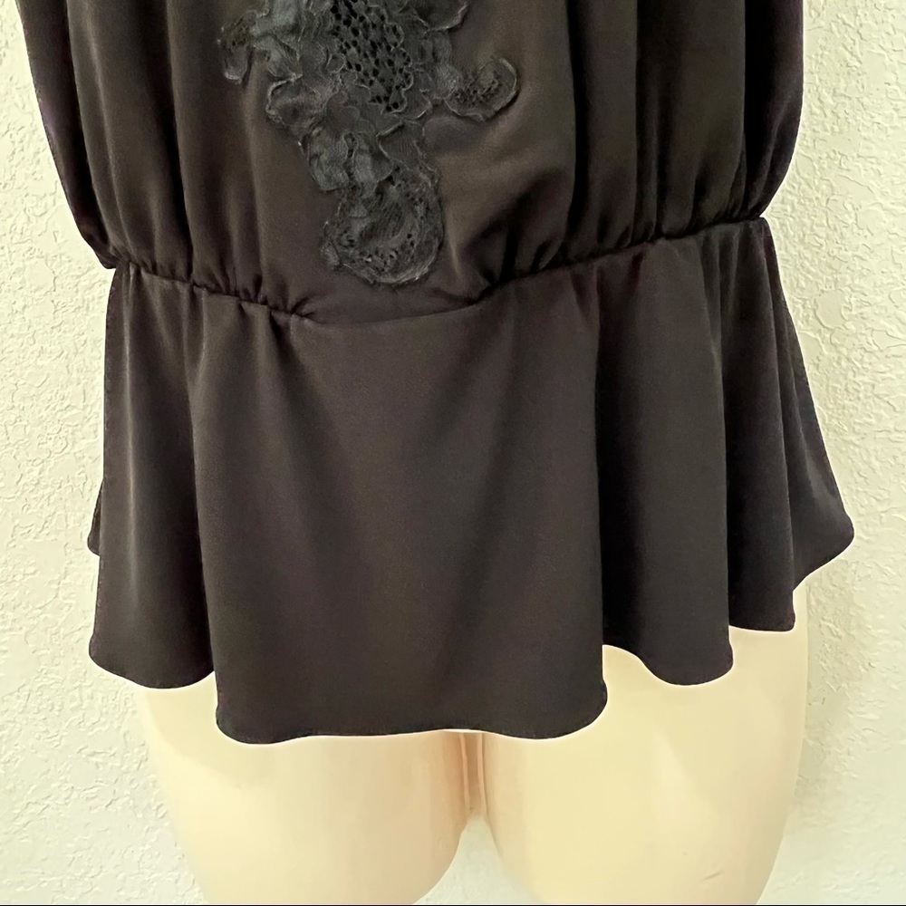Victoria’s secret black lace bodice blouse, petite small, peplum, stretchy. - Picture 7 of 10